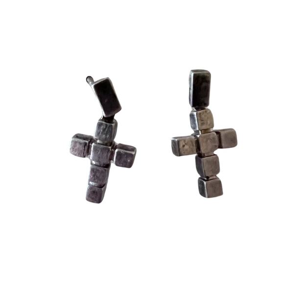 Emporio Armani Silver Block Cross Drop Earrings for Pierced Ears - Picture 2 of 7